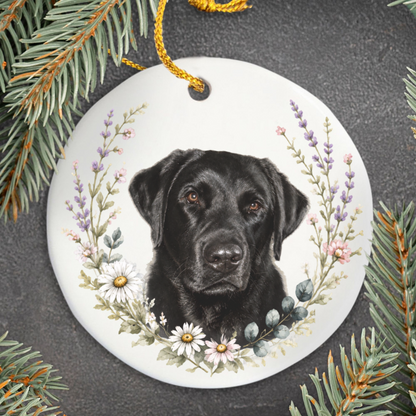 Personalized Pet Memorial Ornament, Custom Wildflower Dog Photo Sympathy Keepsake Gift