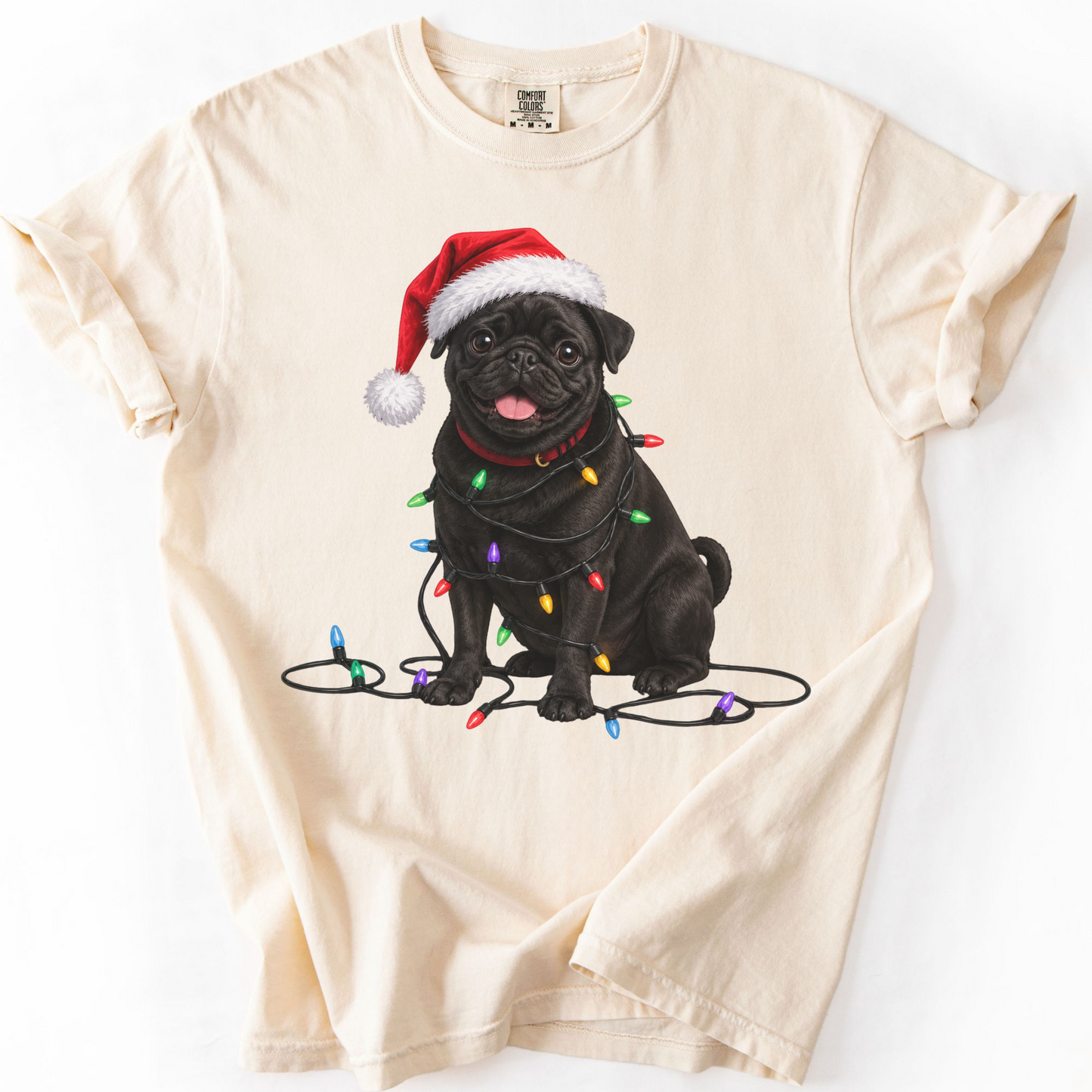 Christmas Black Pug Shirt, Christmas Lights Dog Tee, Christmas Dog Tee, Pug Mom Tshirt, Gift for Dog Lover, Pug