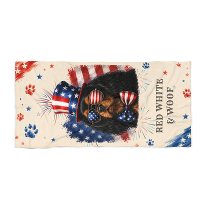 Black Tan Cavalier Patriotic Beach Towel