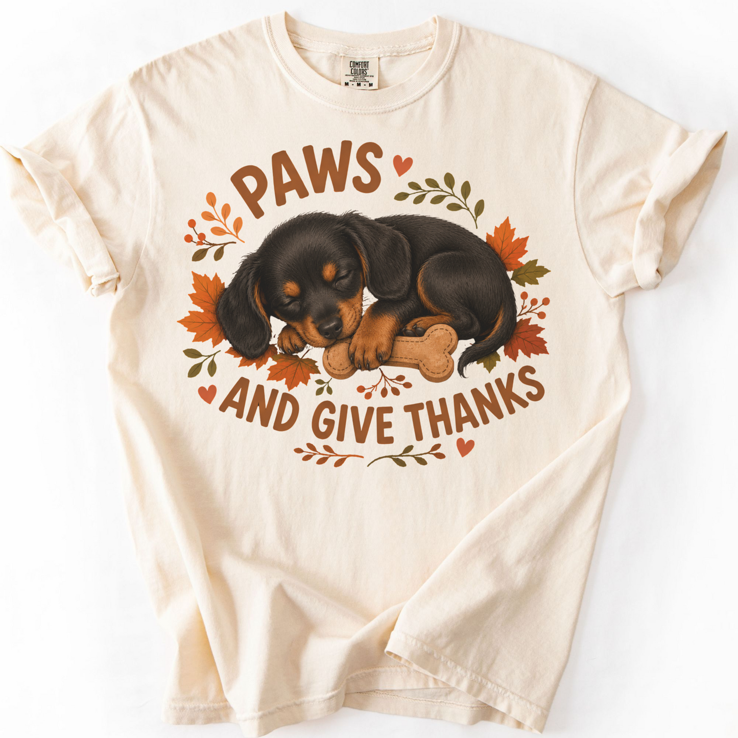 Black and Tan Dachshund Thanksgiving Shirt, Paws Give Thanks Tee, Fall Doxie Lover Gift