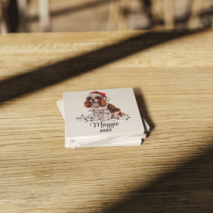 Personalized Blenheim Cavalier King Charles Spaniel Christmas Coaster Set