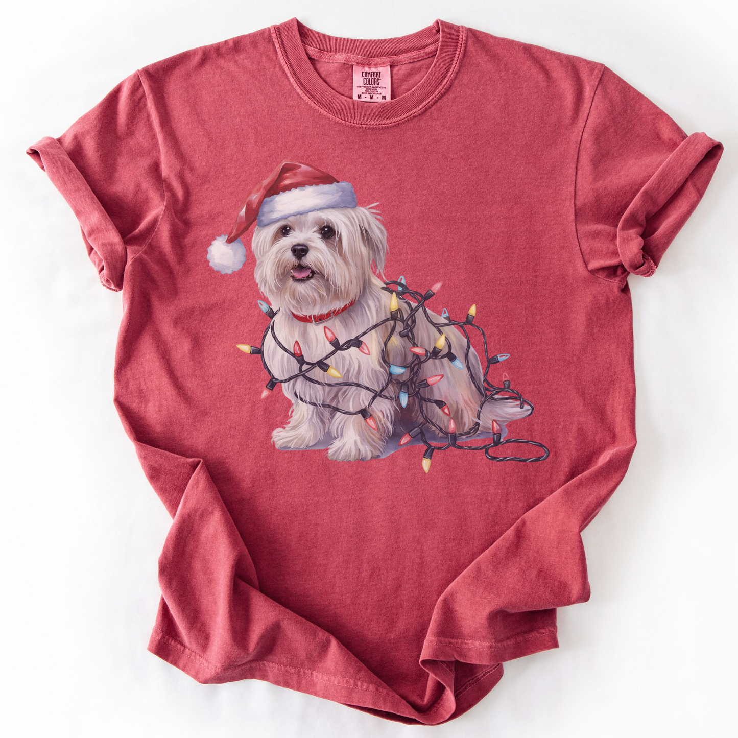 Maltese Christmas Lights Shirt, Festive Holiday Tee for Small Dog Lovers