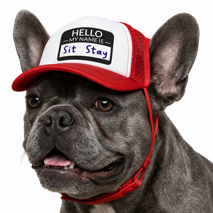 Funny Hello My Name Is Sit Stay Dog Trucker Hat Puppy Cap Gift