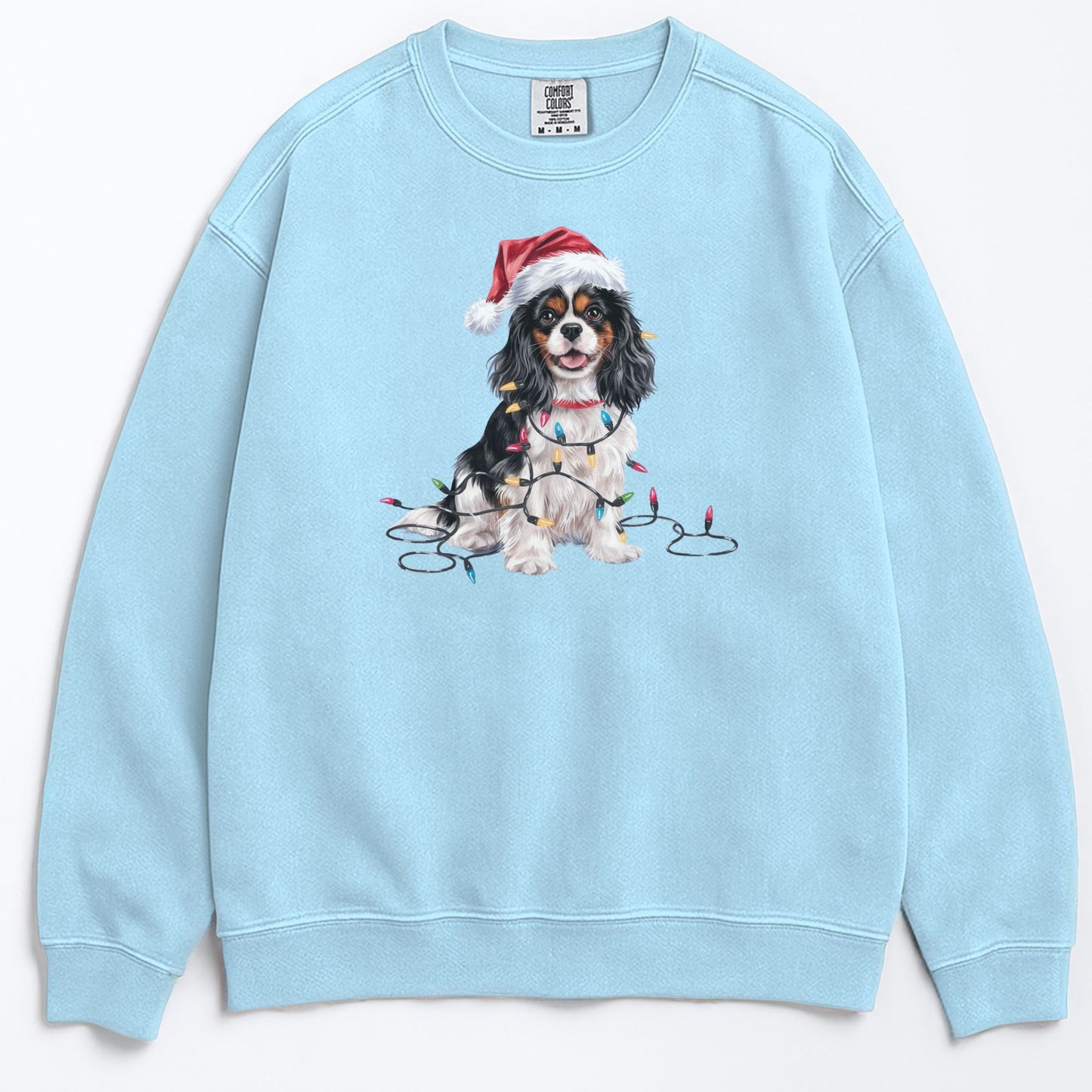 Tri-color Cavalier Christmas Sweatshirt, Holiday Dog Lover Gift, Cozy Festive Apparel, Santa Hat Spaniel, Pet Parent Sweater