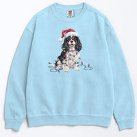 Load image into Gallery viewer, Tri-color Cavalier Christmas Sweatshirt, Holiday Dog Lover Gift, Cozy Festive Apparel, Santa Hat Spaniel, Pet Parent Sweater
