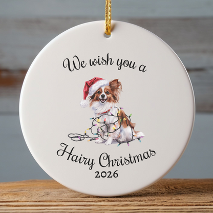Christmas Papillon Ornament, Christmas Lights Dog Keepsake