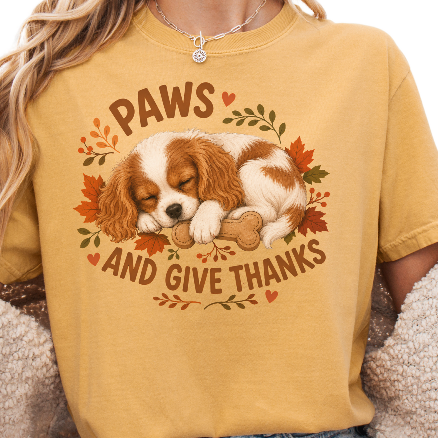 Blenheim Cavalier Thanksgiving Shirt, Paws Give Thanks Tee, Fall Cavalier Dog Lover Gift