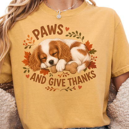 Blenheim Cavalier Thanksgiving Shirt, Paws Give Thanks Tee, Fall Cavalier Dog Lover Gift