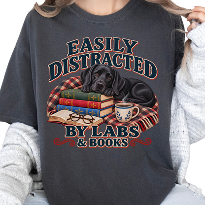 Black Lab Shirt, Easily Distracted by Labs and Books, Labrador Mom Book Lover Tee