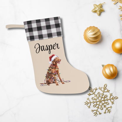 Personalized Vizsla Christmas Stocking, Holiday Decor Gift for Pet Lovers