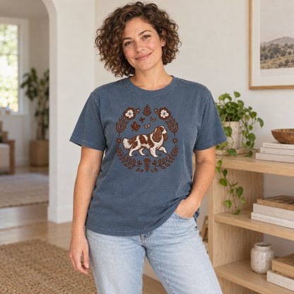 Blenheim Cavalier Comfort Colors Shirt, Folk Art King Charles Spaniel Tee, Dog Gift