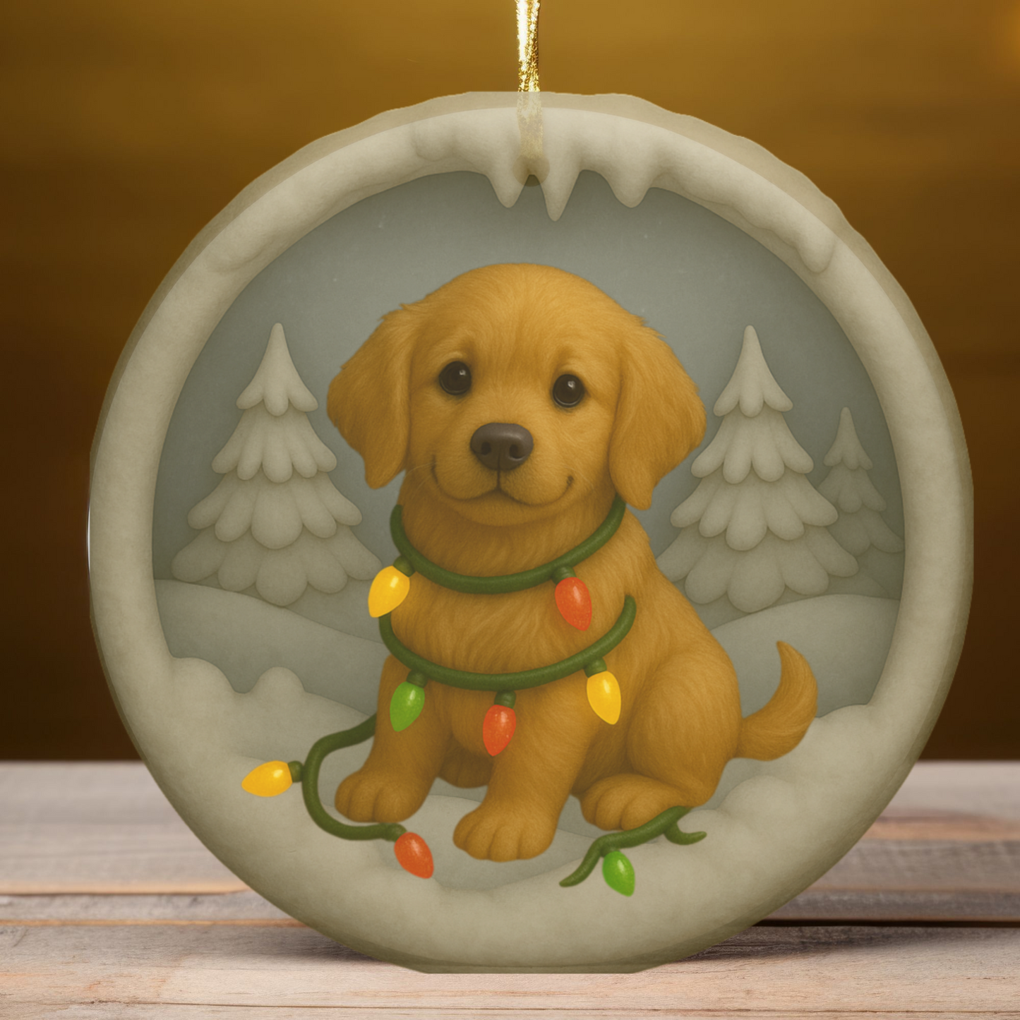 Personalized Golden Retriever Christmas Ornament, 3D Clay-Style Dog Keepsake with Lights