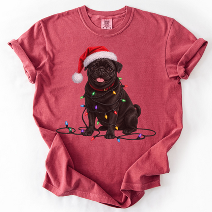 Christmas Black Pug Shirt, Christmas Lights Dog Tee, Christmas Dog Tee, Pug Mom Tshirt, Gift for Dog Lover, Pug