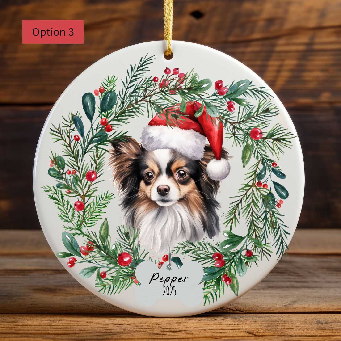 Personalized Papillon Christmas Ornament