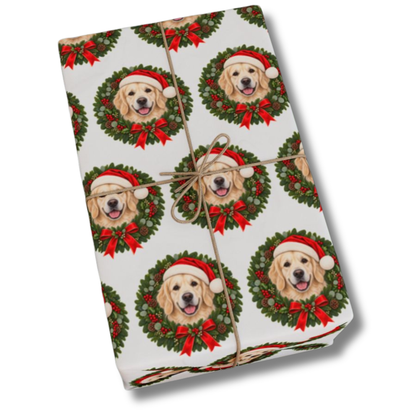 English Cream Golden Retriever Christmas Wrapping Paper, Holiday Gift Wrap for Golden Lovers