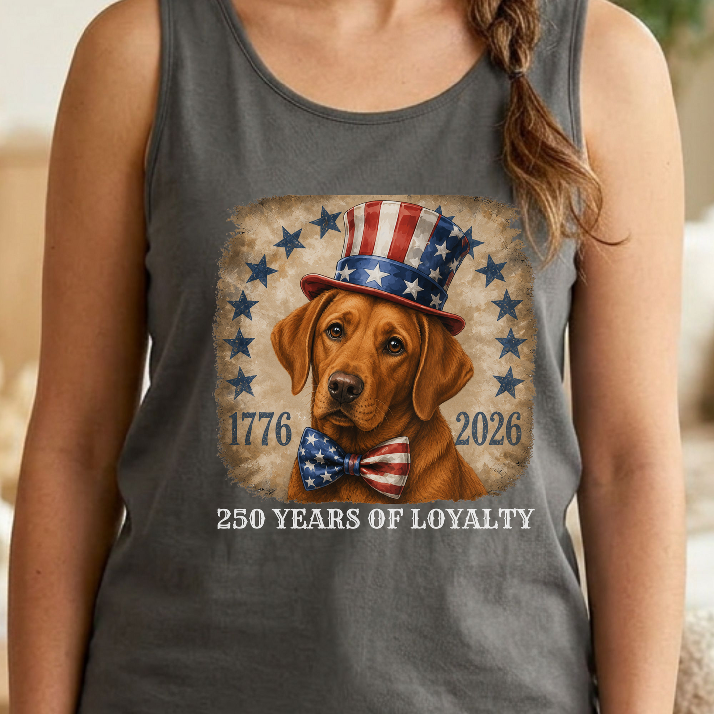 Fox Red Lab Patriotic Tank Top, 250 Years of Loyalty
