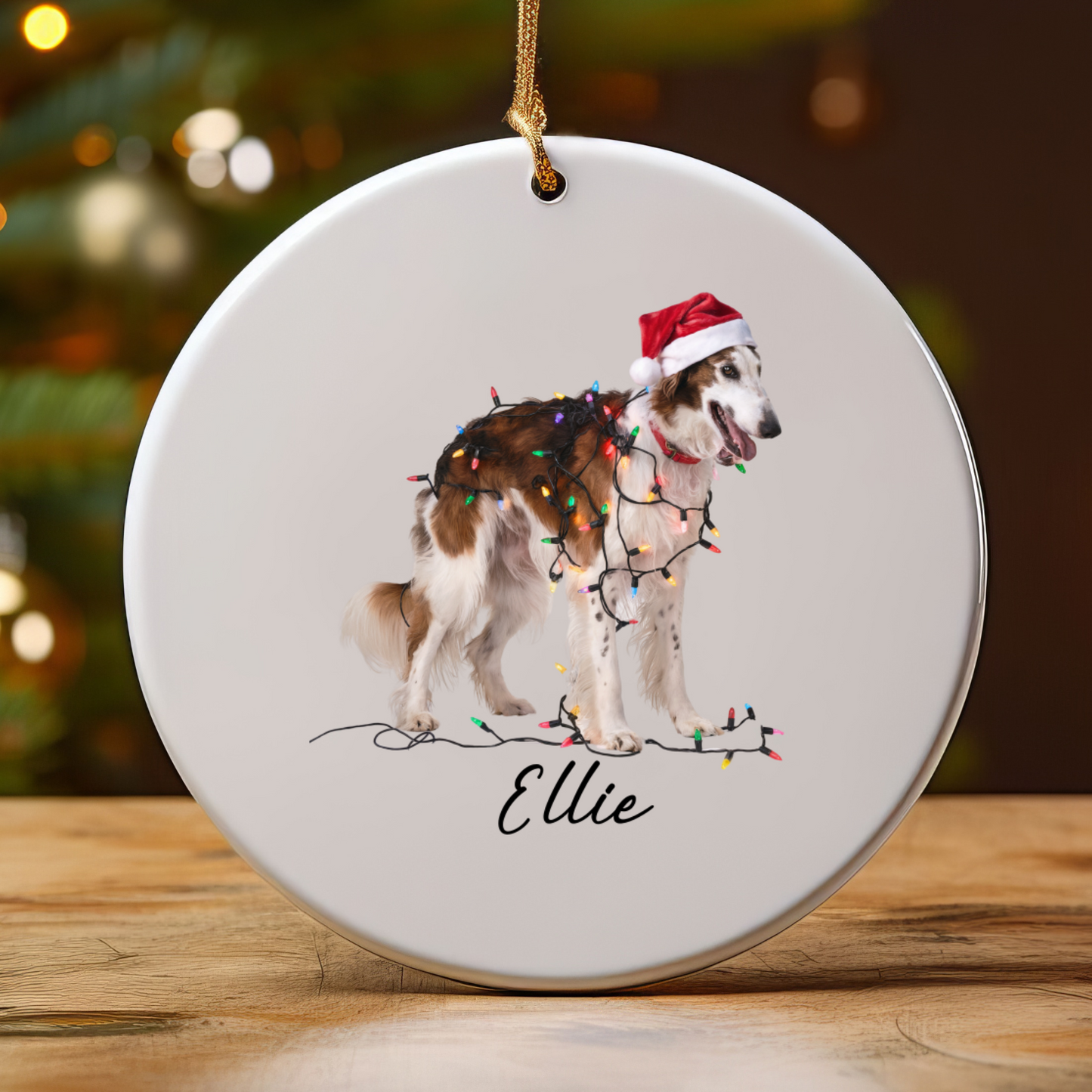 Personalized Borzoi Christmas Ornament, Ceramic Dog Lover Holiday Decor, Customizable Pet Keepsake