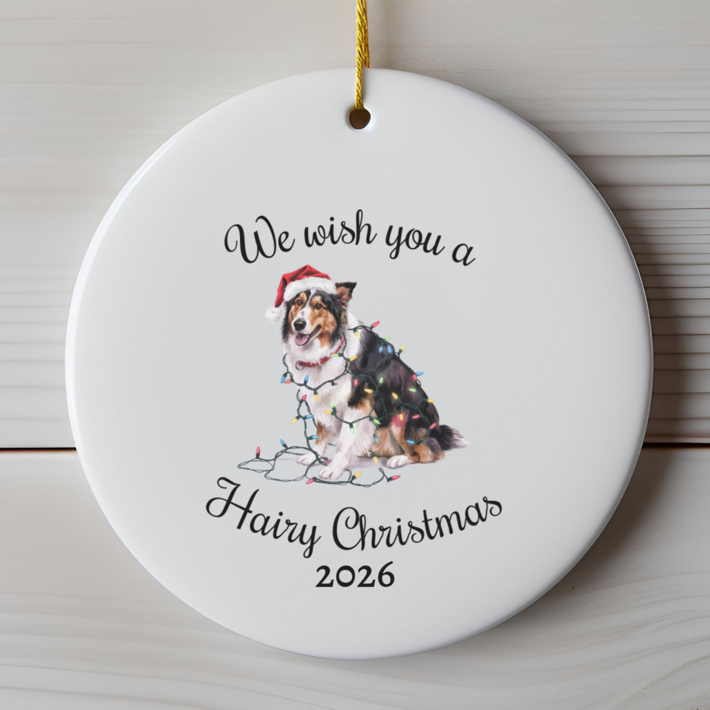 Christmas Collie Ornament, Christmas Lights Dog Keepsake