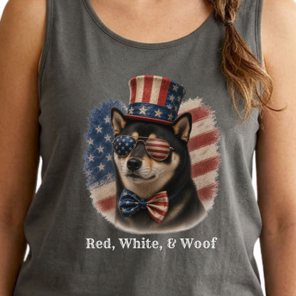 Patriotic Black Shiba Inu Tank Top, Red White & Woof