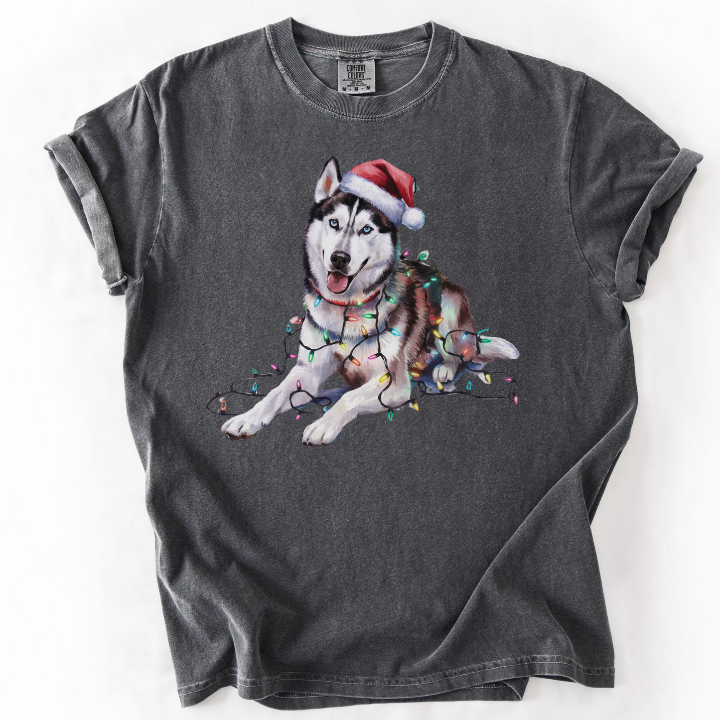 Siberian Husky Christmas Lights Shirt, Festive Holiday Tee for Husky Lovers