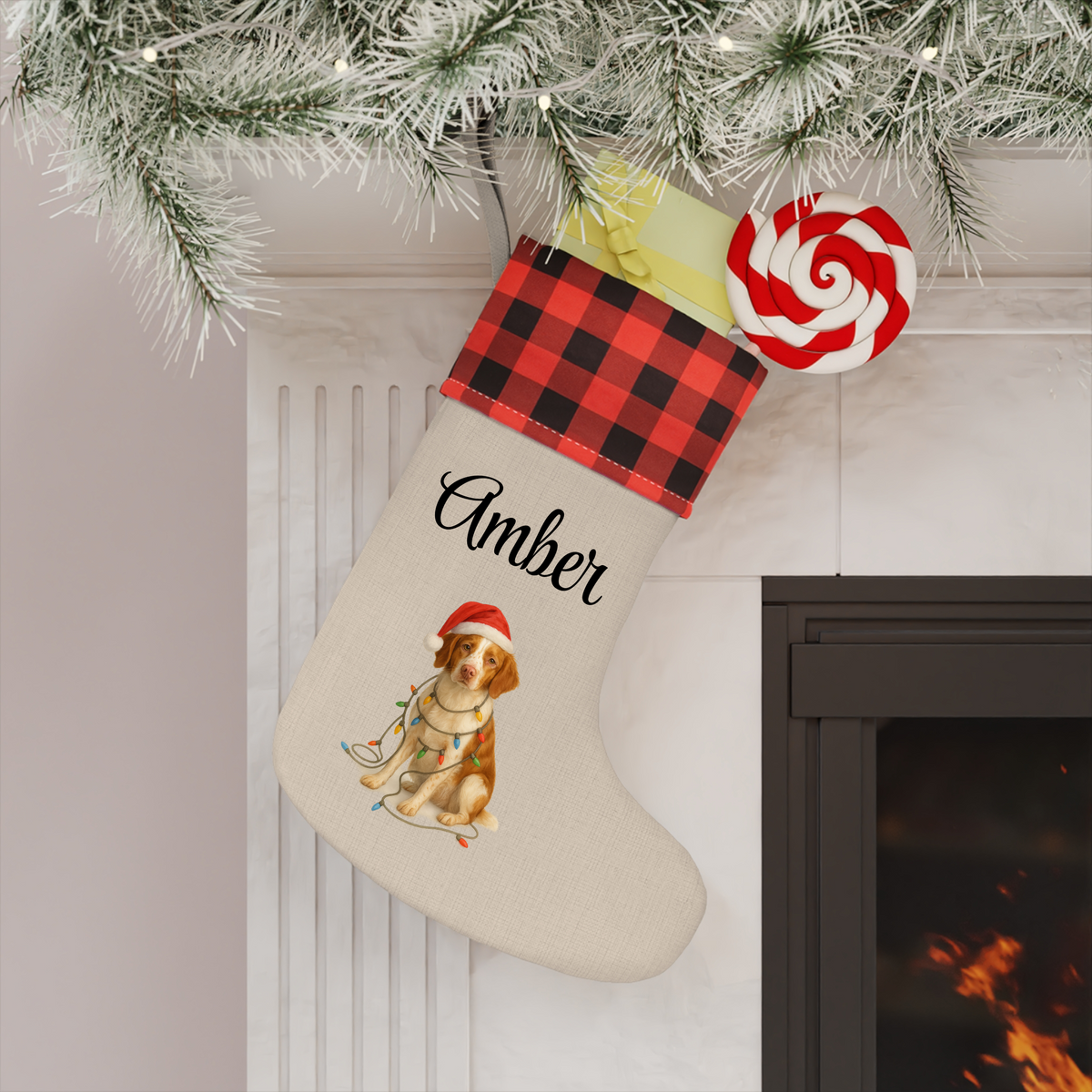 Personalized Brittany Spaniel Christmas Stocking,  Holiday Decor Gift for Pet Lovers