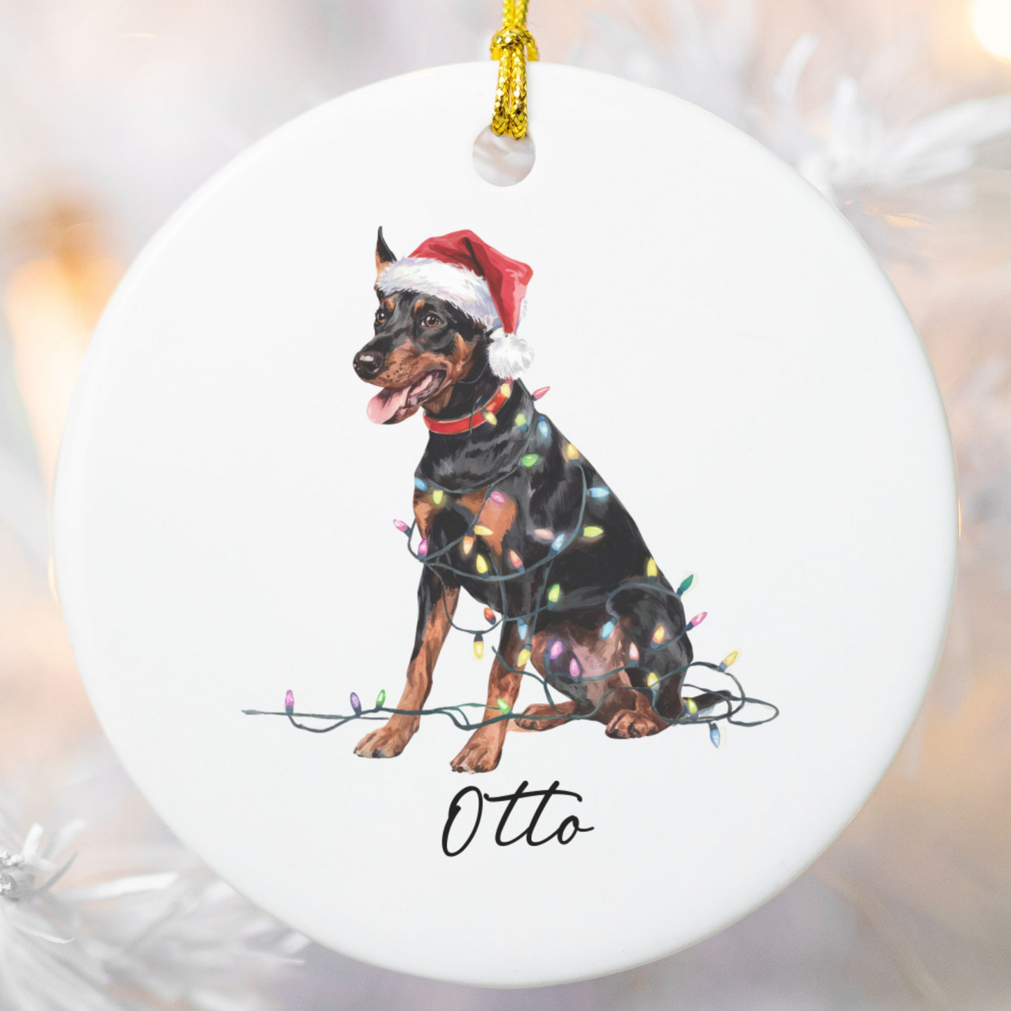 Personalized German Pinscher Christmas Ornament, Custom Dog Holiday Keepsake, Ceramic Pet Lover Decor