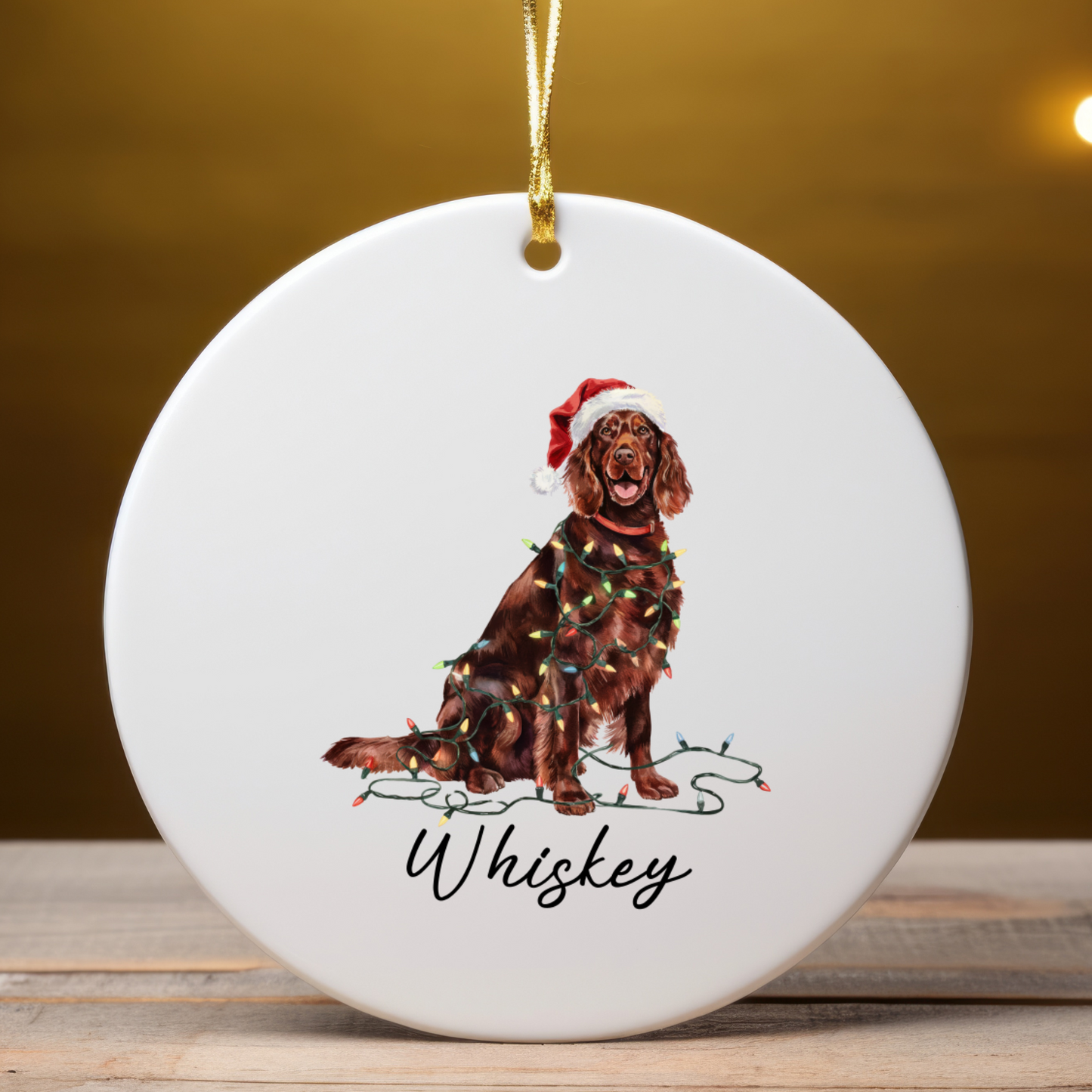 Personalized Irish Setter Christmas Ornament, Dog Lover Holiday Keepsake, Ceramic Tree Decor
