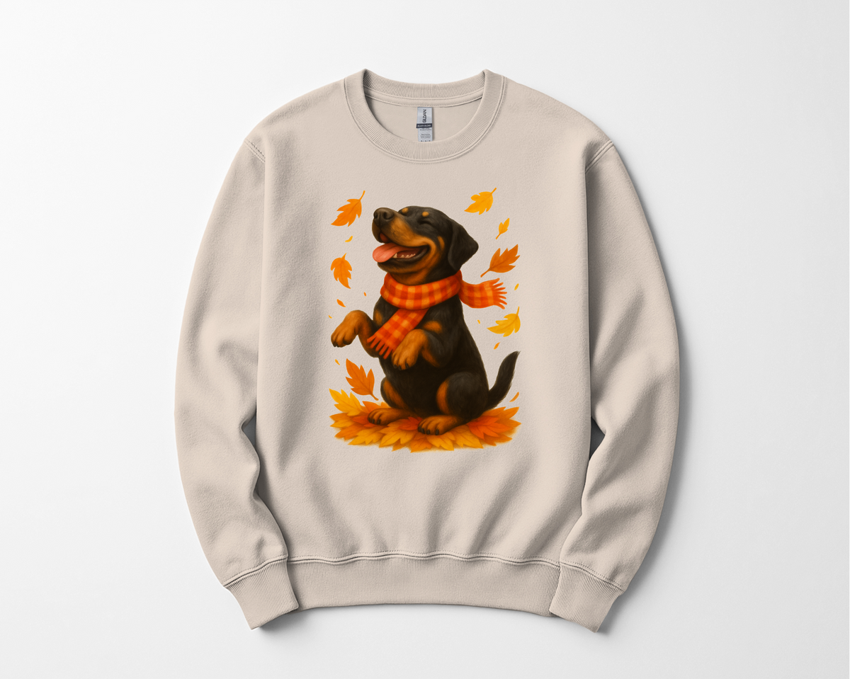 Rottweiler Autumn Shirt, Cozy Fall Dog Sweatshirt, Cute Black Dog Lover Gift, Seasonal Apparel Pullover, Autumn Dog Outfit