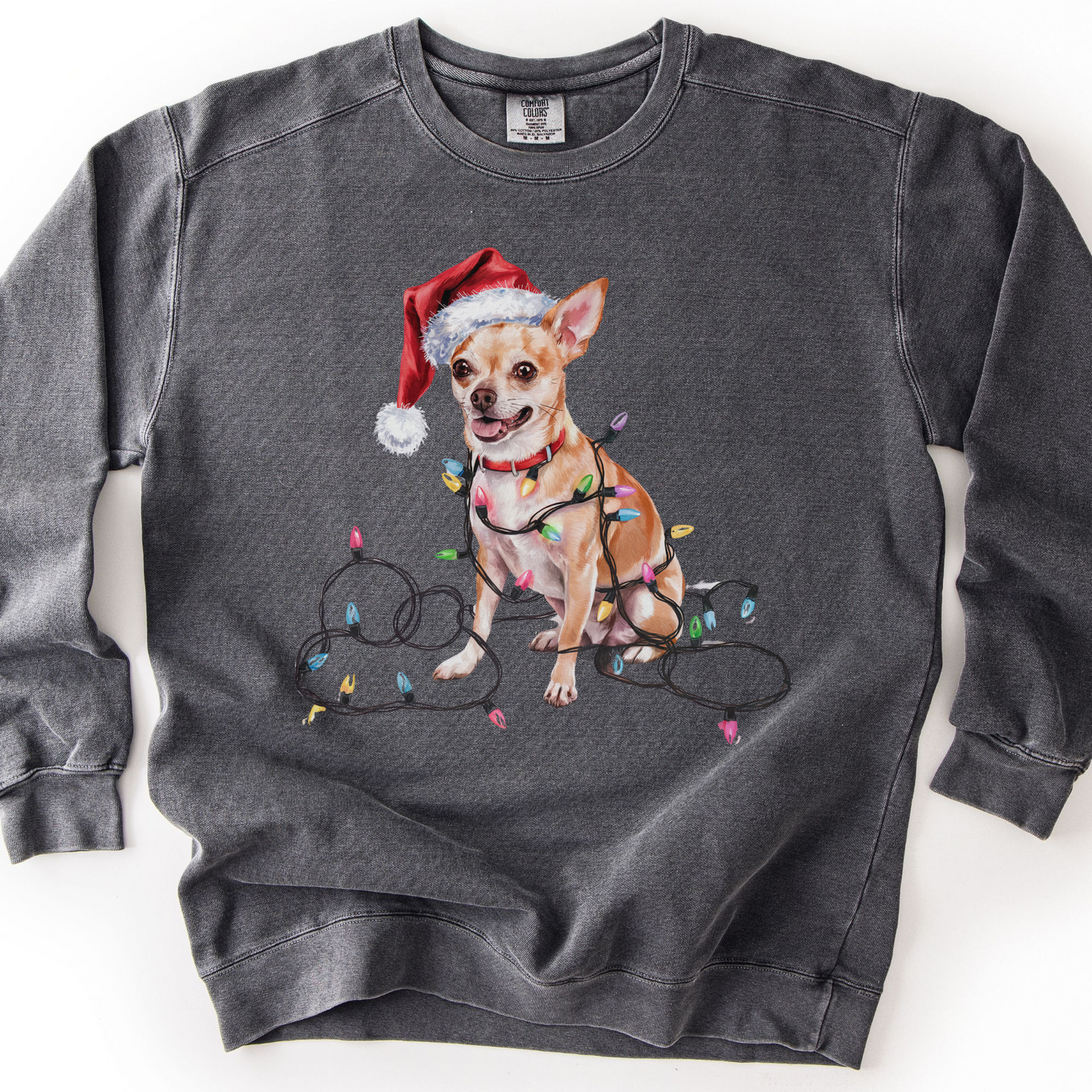 Tan Chihuahua Christmas Lights Sweatshirt