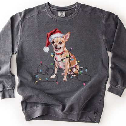 Tan Chihuahua Christmas Lights Sweatshirt