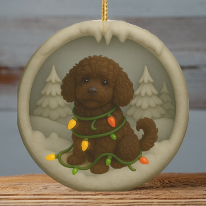 Personalized Portuguese Water Dog Christmas Ornament, 3D Clay-Style Dog Keepsake with Lights