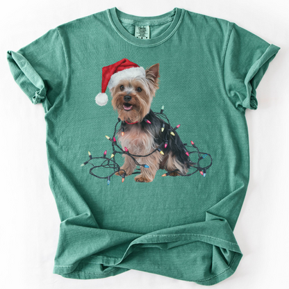 Yorkshire Terrier Christmas Lights Shirt, Festive Holiday Tee for Yorkie Fans