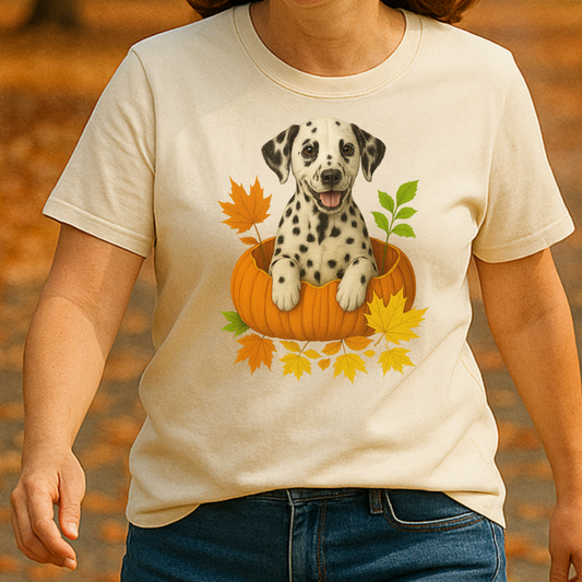 Dalmatian Pumpkin Shirt, Cute Fall Dog Lover Tee on Comfort Colors 1717