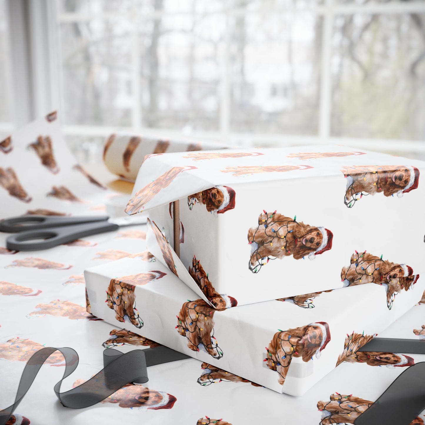 Cocker Spaniel Christmas Lights Wrapping Paper