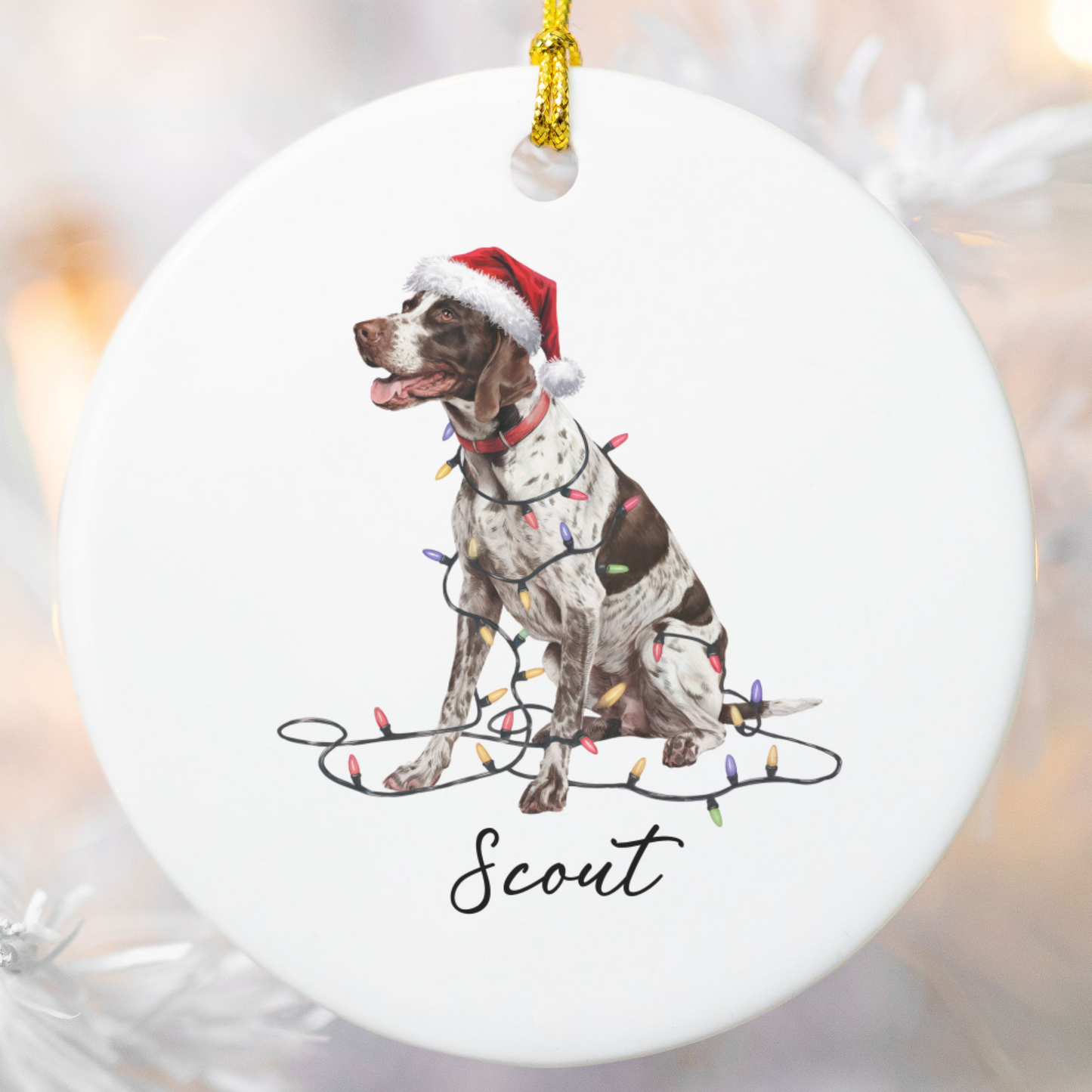 Personalized English Pointer Christmas Ornament, Custom Dog Name Ceramic Decoration