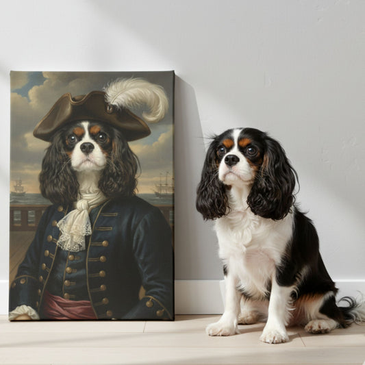 Custom Pet Pirate Portrait, Personalized Renaissance Dog or Cat Canvas