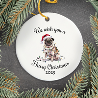 Load image into Gallery viewer, Christmas Tan Pug Ornament, Pug Mom, Christmas Lights Dog Keepsake

