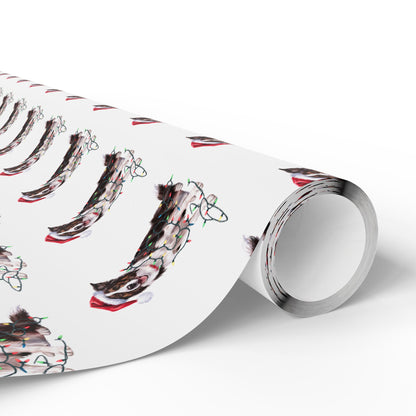 Border Collie Christmas Lights Wrapping Paper