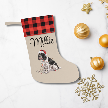 Personalized Black Springer Spaniel Christmas Stocking, Holiday Decor Gift for Pet Lovers