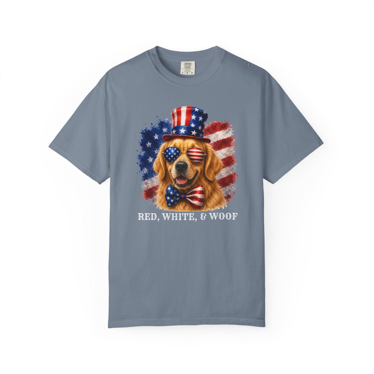 Patriotic Golden Retriever Red White & Woof Shirt
