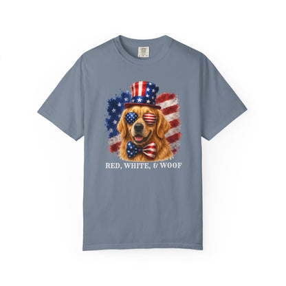 Patriotic Golden Retriever Red White & Woof Shirt
