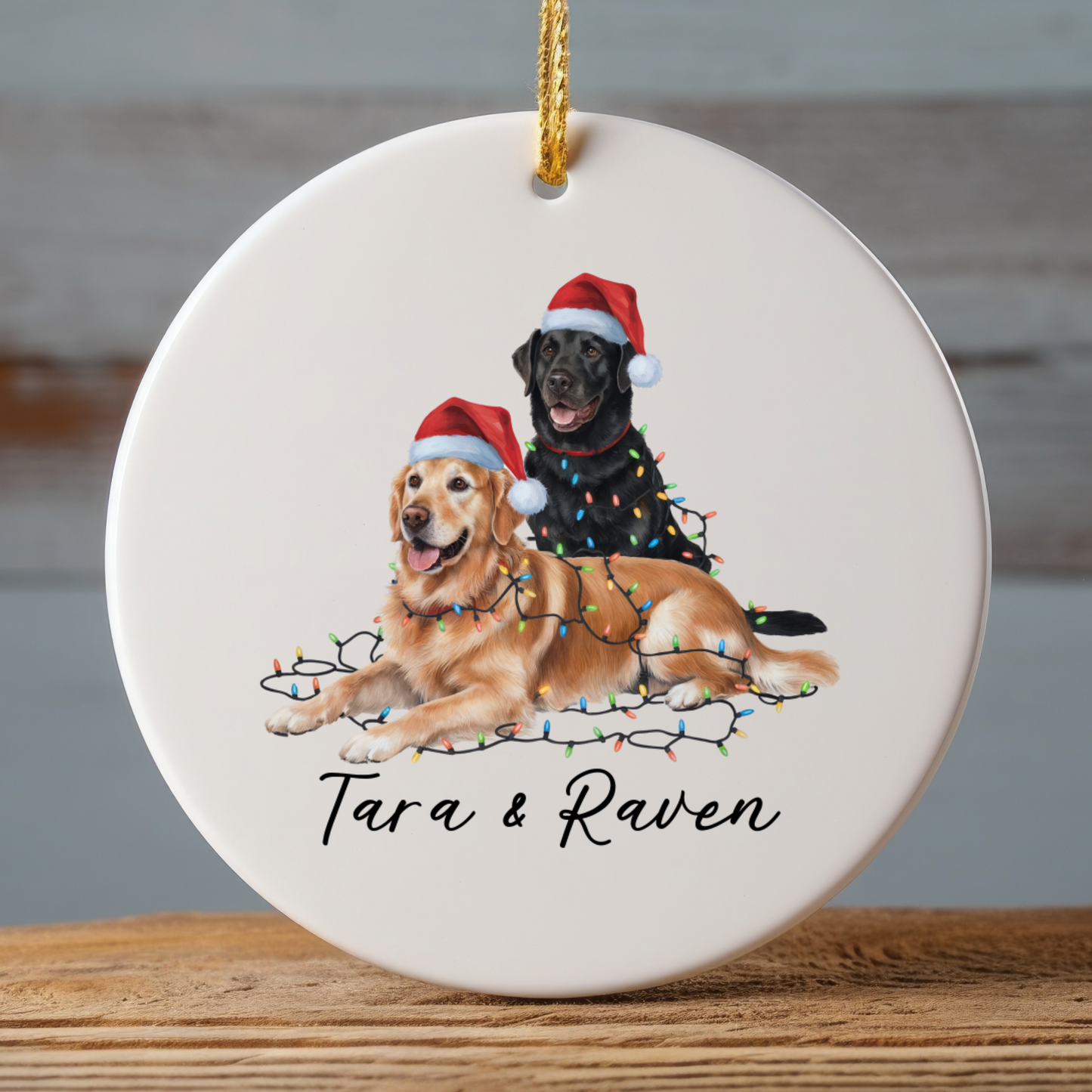 Personalized Golden Retriever Labrador Duo Christmas Ornament, Festive Dog Decor