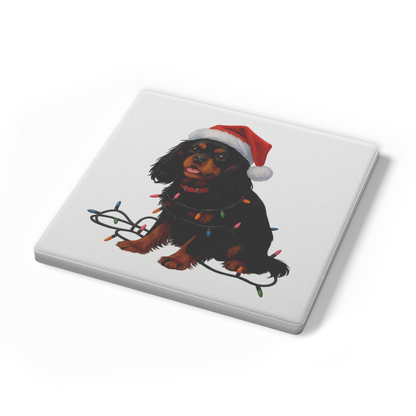 Personalized Black & Tan Cavalier King Charles Spaniel Christmas Coaster Set