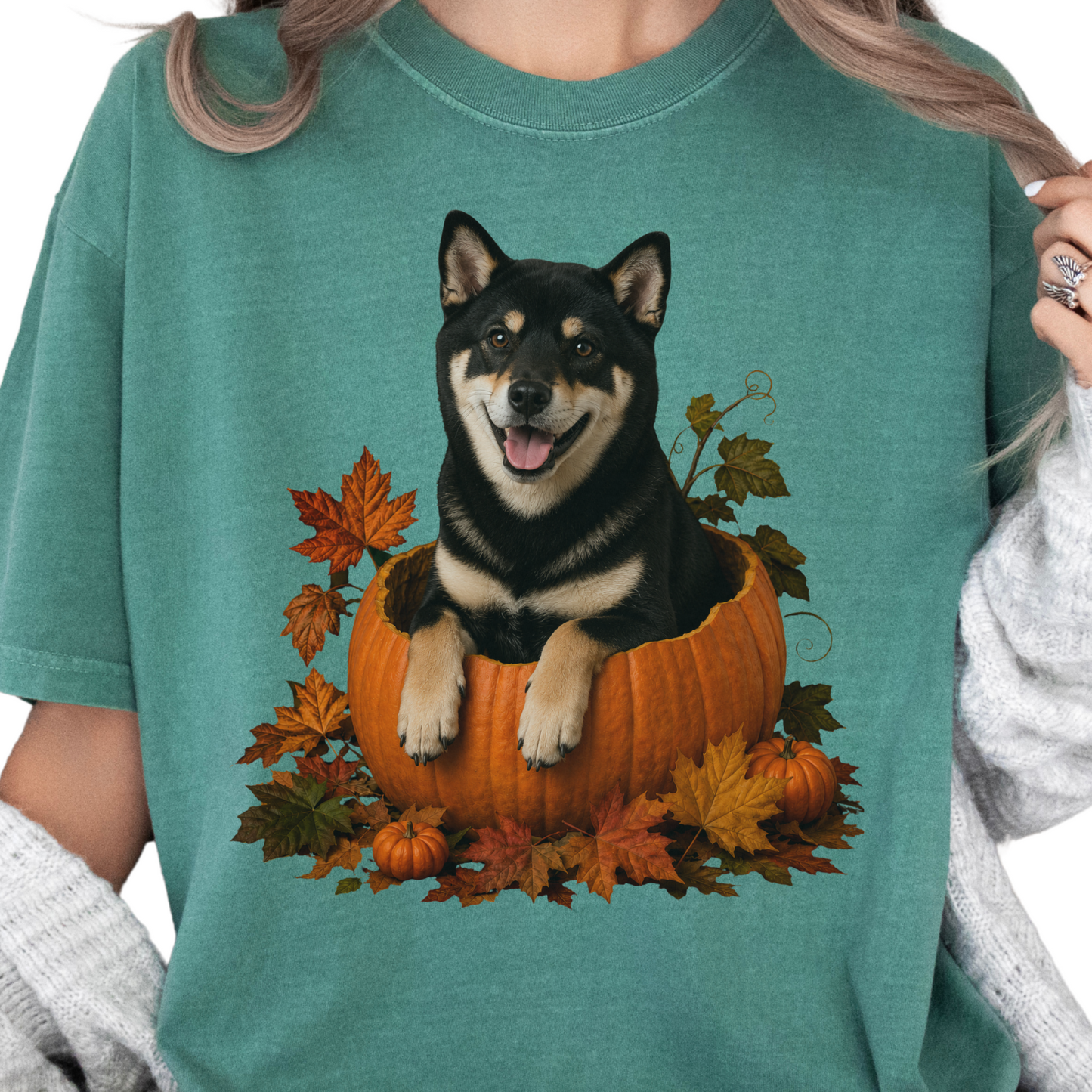 Black Shiba Inu Pumpkin Shirt, Cute Fall Dog Lover T-Shirt for Shiba Moms and Dads