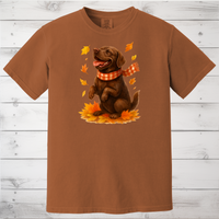 Load image into Gallery viewer, Chocolate Labrador Fall T-Shirt, Autumn Dog Sweatshirt, Pet Lover Gift, Cozy Canine Apparel, Chocolate Lab in Leaves
