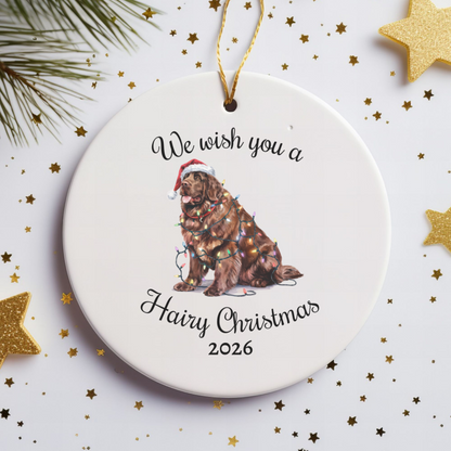 Christmas Brown Newfoundland Ornament, Christmas Lights Dog Keepsake