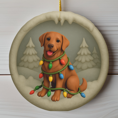 Fox Red Lab Christmas Ornament, Personalized Labrador Retriever Puppy with Holiday Lights, Custom Dog Lover Gift, Tree Decoration