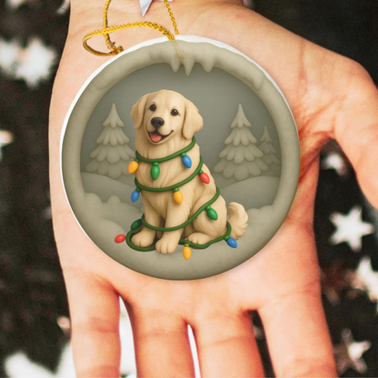 Personalized English Cream Golden Retriever Christmas Ornament, Custom Golden with Holiday Lights Keepsake