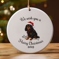 Load image into Gallery viewer, Black and Tan Cavalier King Charles Spaniel Ornament 2025, We Wish You a Hairy Christmas Ornament, Funny Dog Lover Gift, Pet Holiday
