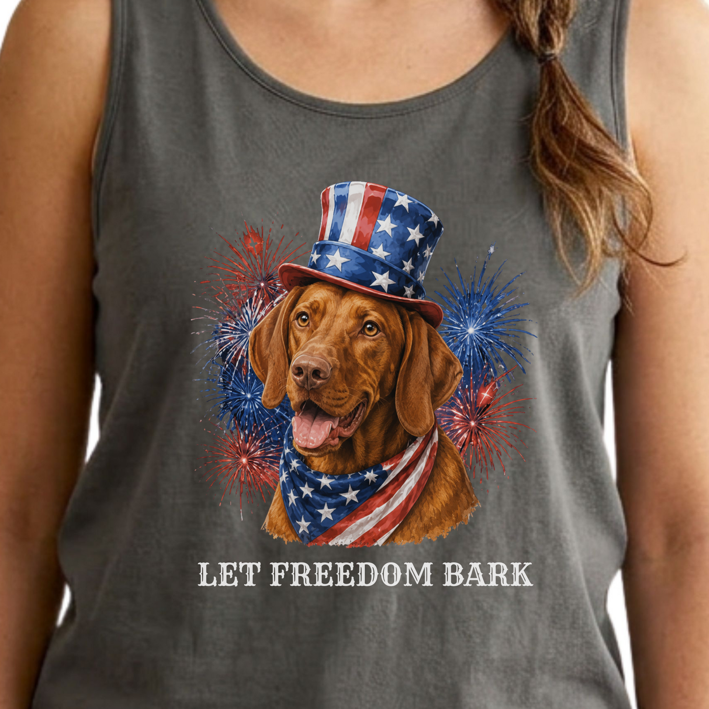 Vizsla Tank Top, Patriotic Let Freedom Bark